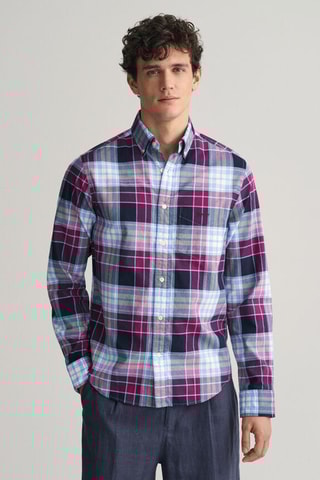 Chemise regular en coton biologique - Bleu et violet clair