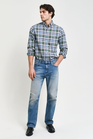 Chemise regular en coton biologique - Vert et bleu ciel