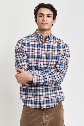 Chemise regular en coton biologique - Bleu et rose