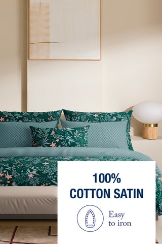 Taie de traversin en satin de coton 80 fils/cm² Jardin Volant - Vert et blanc