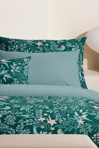 Taie de traversin en satin de coton 80 fils/cm² Jardin Volant - Vert et blanc