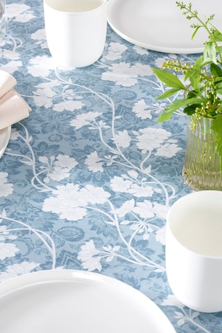 Nappe rectangulaire Fleurs dentelles - Bleu et blanc