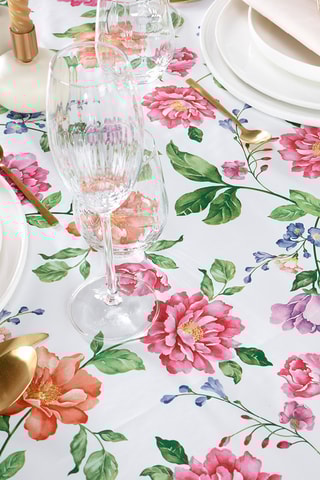 Nappe rectangulaire Pivoine - Blanc et rose