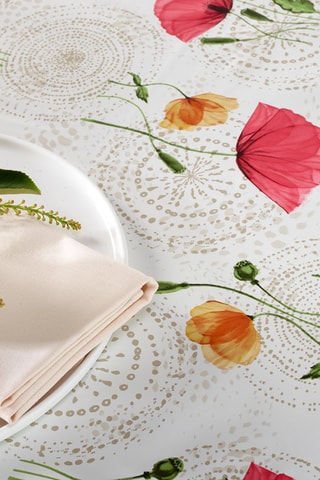Nappe rectangulaire Pavot en fleur - Blanc cassé et rose