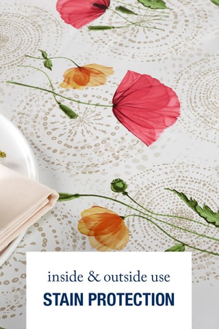 Nappe rectangulaire Pavot en fleur - Blanc cassé et rose