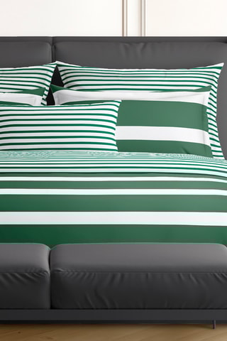 2 taies d'oreiller en satin de coton 80 fils/cm² Marinière - Vert et blanc - 63 x 63 cm 