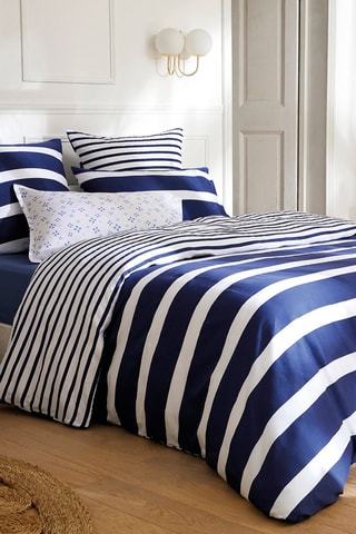 2 taies d'oreiller en satin de coton 200 fils/cm² Marinière - Bleu marine