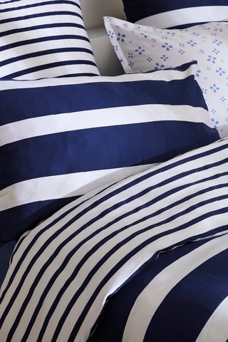 2 taies d'oreiller en satin de coton 200 fils/cm² Marinière - Bleu marine