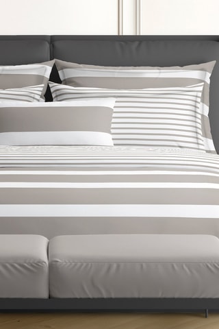 2 taies d'oreiller en satin de coton 200 fils/cm² Marinière - Taupe