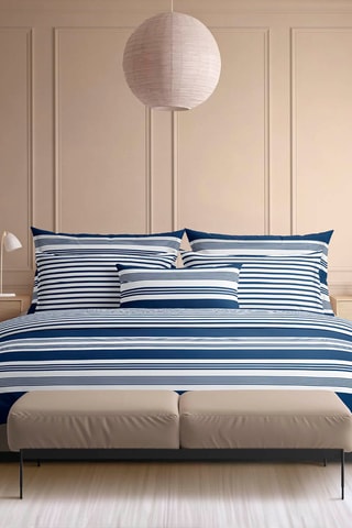 2 taies d'oreiller en satin de coton 80 fils/cm² Alizée - Bleu et blanc