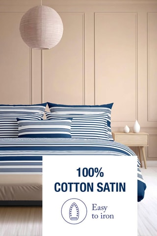 2 taies d'oreiller en satin de coton 80 fils/cm² Alizée - Bleu et blanc