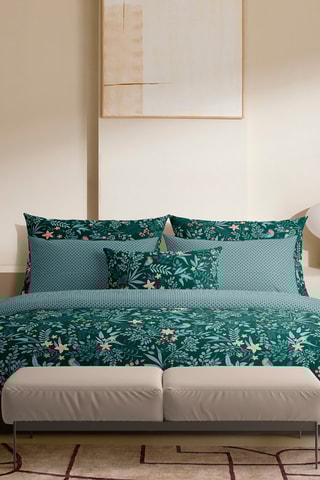 2 taies d'oreiller en satin de coton 80 fils/cm² Jardin Volant - Vert et rose