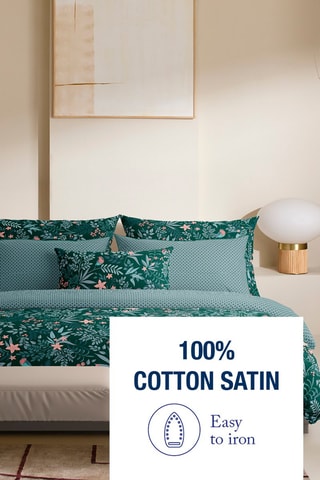 2 taies d'oreiller en satin de coton 80 fils/cm² Jardin Volant - Vert et rose