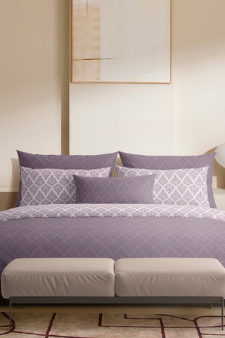 Parure de couette en satin de coton 80 fils/cm² Harmonie végétale - Violet et lilas