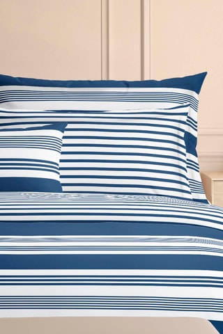 Parure de couette en satin de coton 80 fils/cm² Alizée - Bleu et blanc