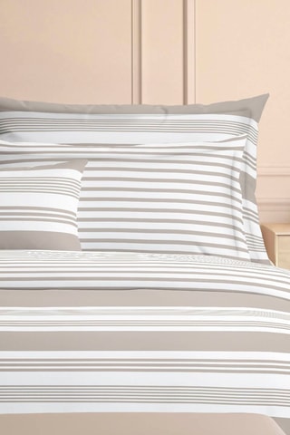 Parure de couette en satin de coton 80 fils/cm² Alizée - Taupe et blanc