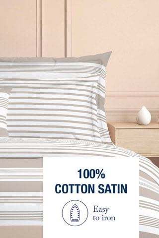 Parure de couette en satin de coton 80 fils/cm² Alizée - Taupe et blanc