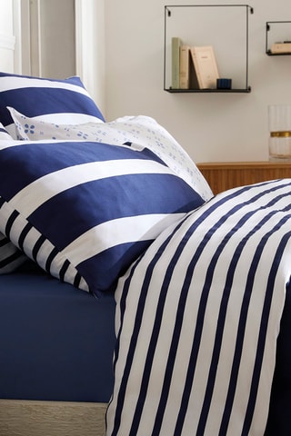 Parure de couette en satin de coton 200 fils/cm² Marinière - Bleu marine