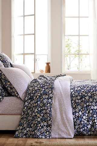 Parure de couette en satin de coton 200 fils/cm² Etoile de Printemps - Bleu