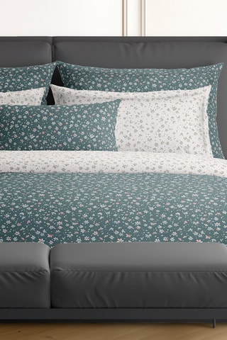 Parure de couette en satin de coton 80 fils/cm² Jasmine - Vert et Blanc