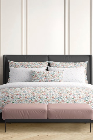 Parure de couette en satin de coton 200 fils/cm² Prairie Fleurie Petit Pois - Blanc