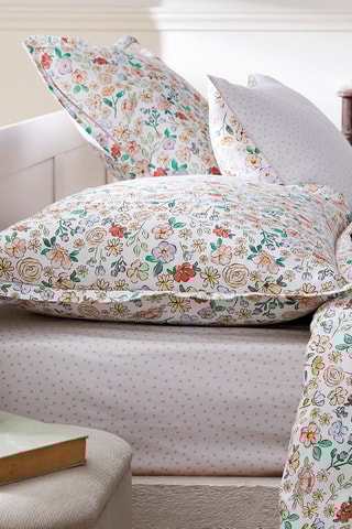 Parure de couette en satin de coton 200 fils/cm² Prairie Fleurie Petit Pois - Blanc