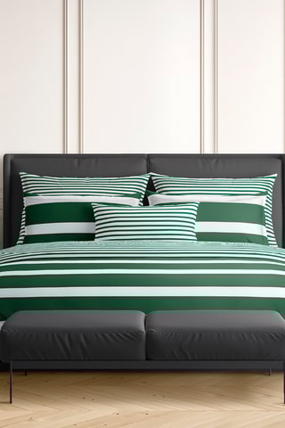 Parure de couette en satin de coton 80 fils/cm² Marinière - Vert et blanc
