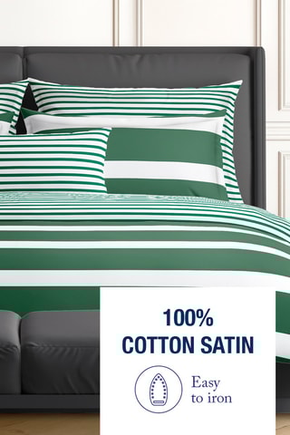 Parure de couette en satin de coton 80 fils/cm² Marinière - Vert et blanc