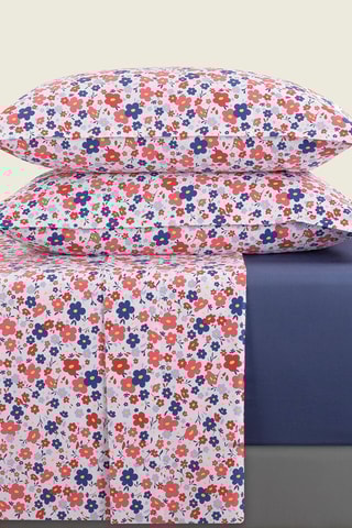 Parure de draps en satin de coton 80 fils/cm² Capucine - Bleu et blanc