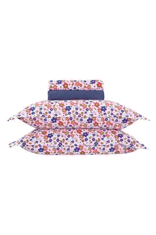 Parure de draps en satin de coton 80 fils/cm² Capucine - Bleu et blanc