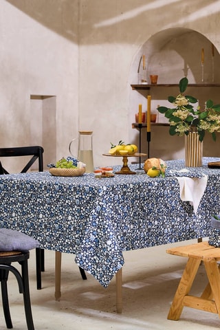 Nappe antitache rectangulaire Fleurs de nuit - Bleu