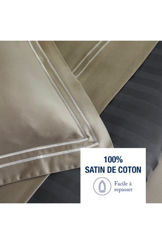 2 taies d'oreiller en satin de coton Antibes - 80 fils/cm² - Taupe et blanc