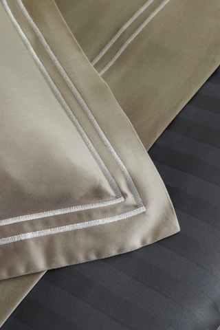 2 taies d'oreiller en satin de coton Antibes - 80 fils/cm² - Taupe et blanc