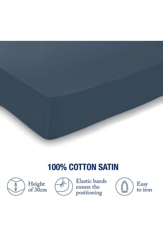 Drap-housse en satin de coton Uni - 80 fils/cm² - Bleu