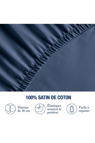 Drap-housse en satin de coton Uni - 80 fils/cm² - Bleu