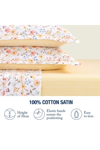 Drap-housse en satin de coton Lignes peintes - 80 fils/cm² - Blanc et jaune