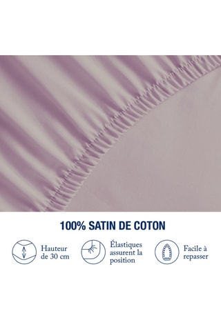 Drap-housse en satin de coton Uni - 80 fils/cm² - Lilas