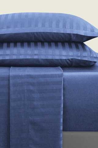 Drap-housse en satin de coton - 80 fils/cm² - Bleu