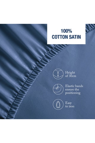 Drap-housse en satin de coton - 80 fils/cm² - Bleu