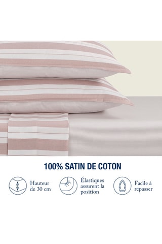 Drap-housse en satin de coton Fines lignes - 80 fils/cm² - Vieux rose