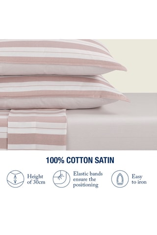Drap-housse en satin de coton Fines lignes - 80 fils/cm² - Vieux rose