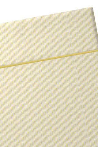 Drap plat en satin de coton Lignes peintes - 80 fils/cm² - Blanc et jaune