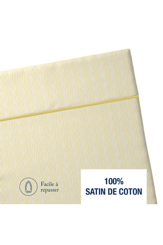 Drap plat en satin de coton Lignes peintes - 80 fils/cm² - Blanc et jaune