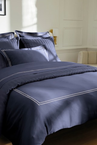 Parure de couette en satin de coton Antibes - 80 fils/cm² - Bleu