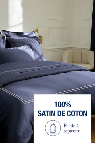 Parure de couette en satin de coton Antibes - 80 fils/cm² - Bleu