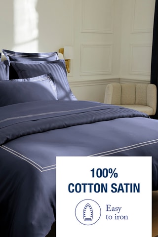 Parure de couette en satin de coton Antibes - 80 fils/cm² - Bleu