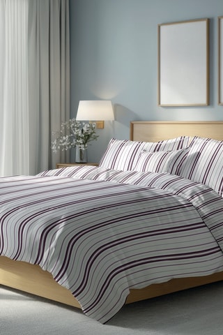 Parure de couette en satin de coton Elsa - 80 fils/cm² - Blanc et mauve