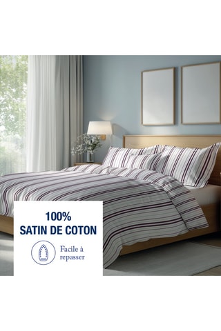Parure de couette en satin de coton Elsa - 80 fils/cm² - Blanc et mauve