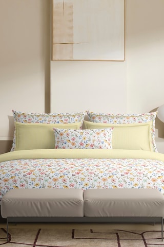 Parure de couette réversible en satin de coton Fleurs d'été - 80 fils/cm² - Jaune