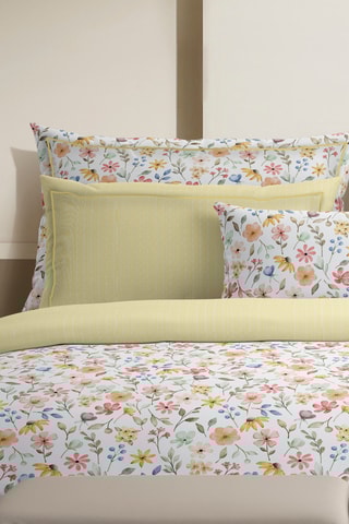 Parure de couette réversible en satin de coton Fleurs d'été - 80 fils/cm² - Jaune